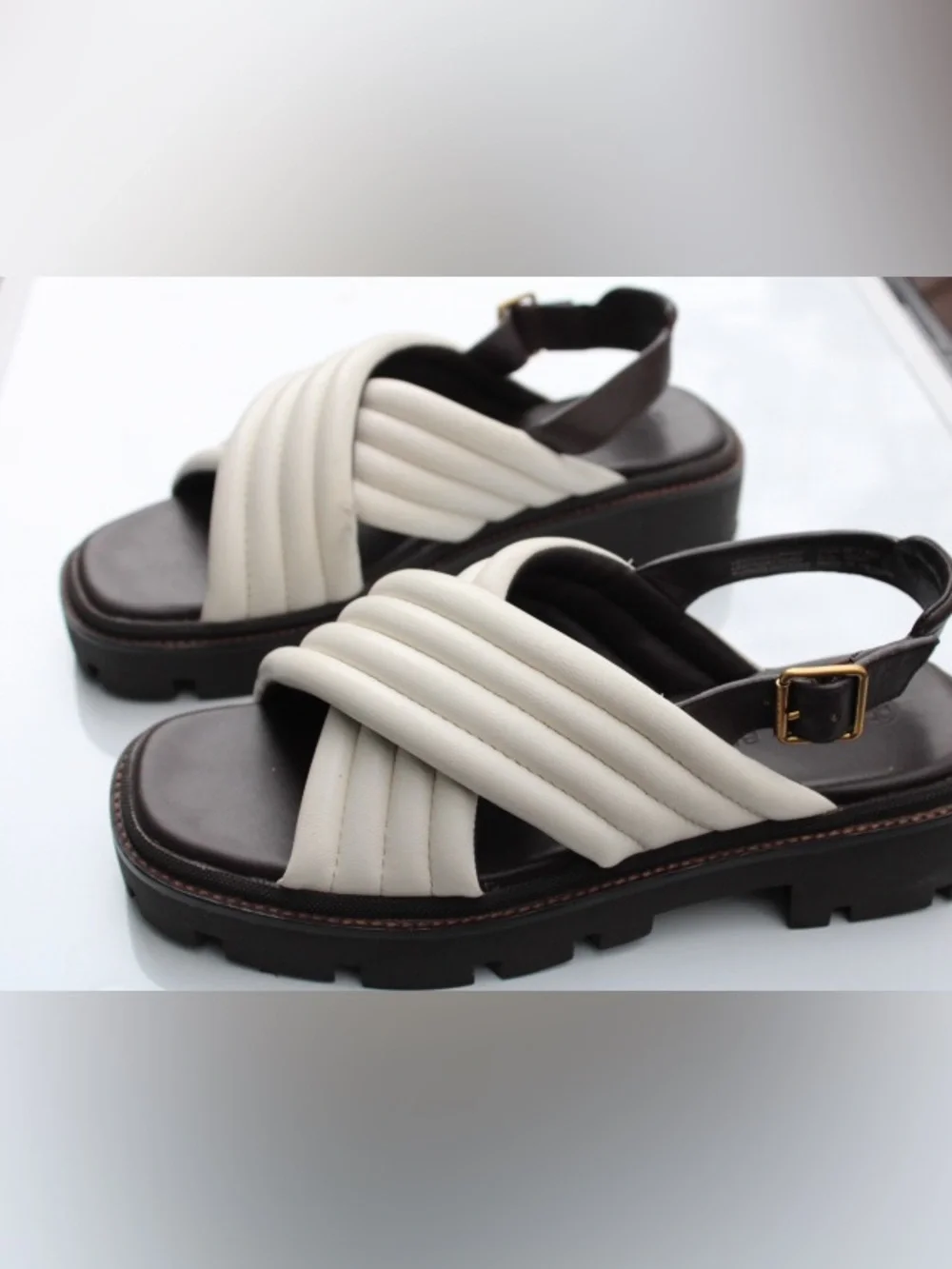 Tory Burch Quilted Leather Crisscross Slingback Lug Sandals